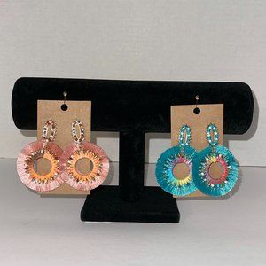 Multi-color Bead & Fringe Earrings - NEW - Set of 2